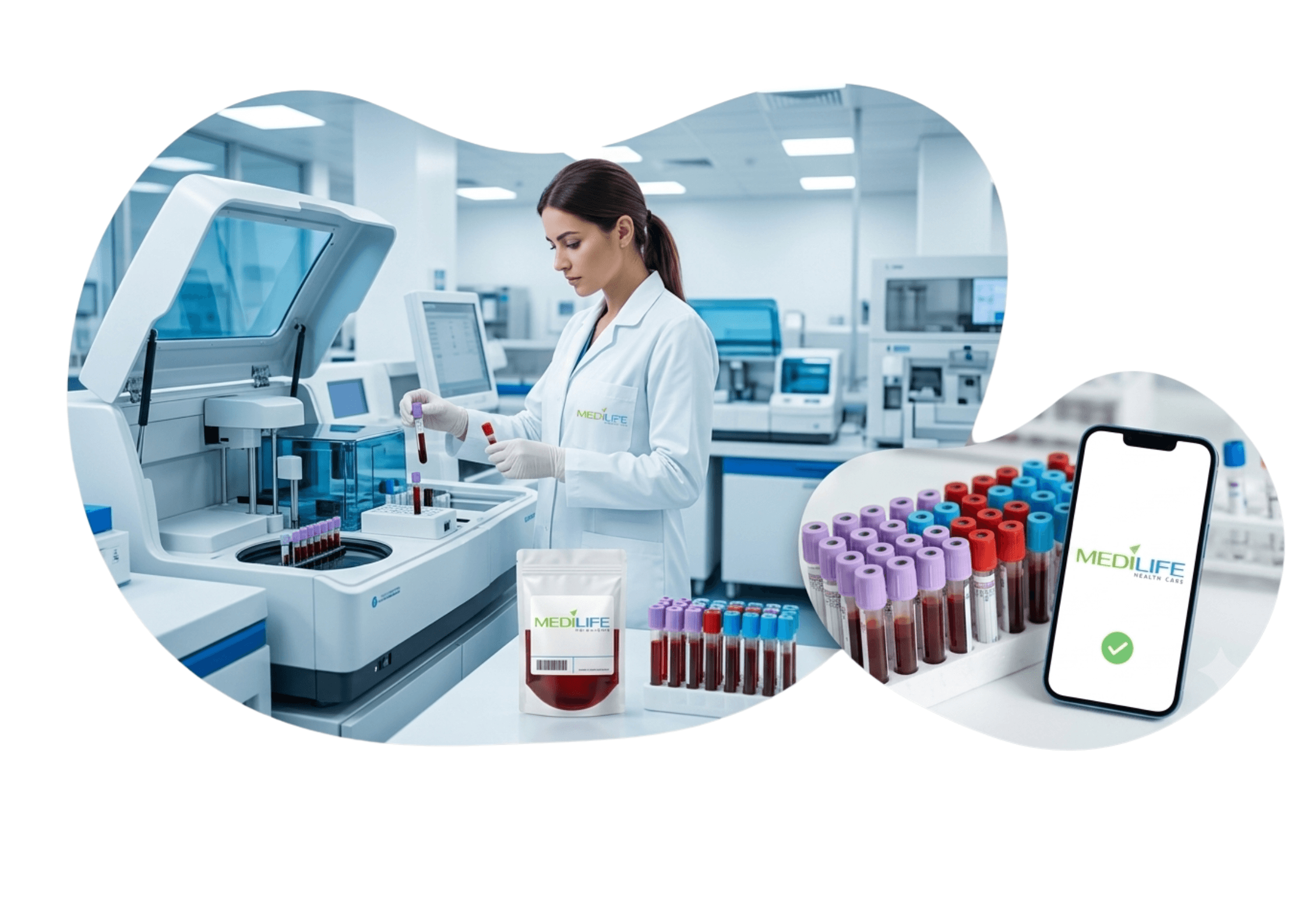 nterior of a DHA-accredited diagnostic lab clinic in Dubai with laboratory technician
